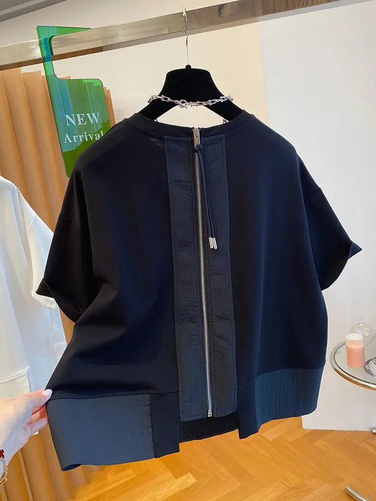 

plus Size Women's T-Shirt Loose Fit round Neck Short Sleeve Asymmetric Splicing Casual Summer Top for And Pear Body Types