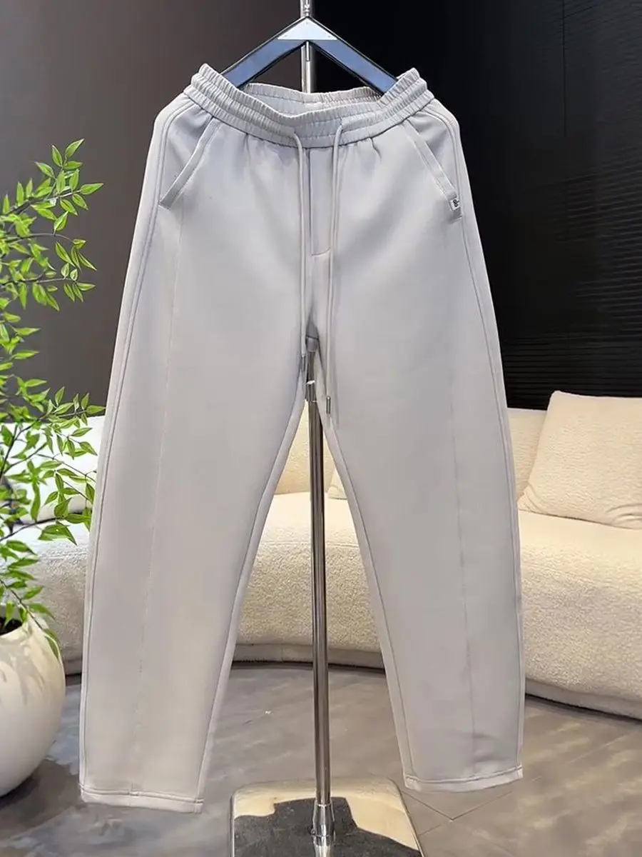 

Men's Casual Pants Straight Leg Knife Pure Color Splicing Simple Sle Spring Autumn High Waist Trousers