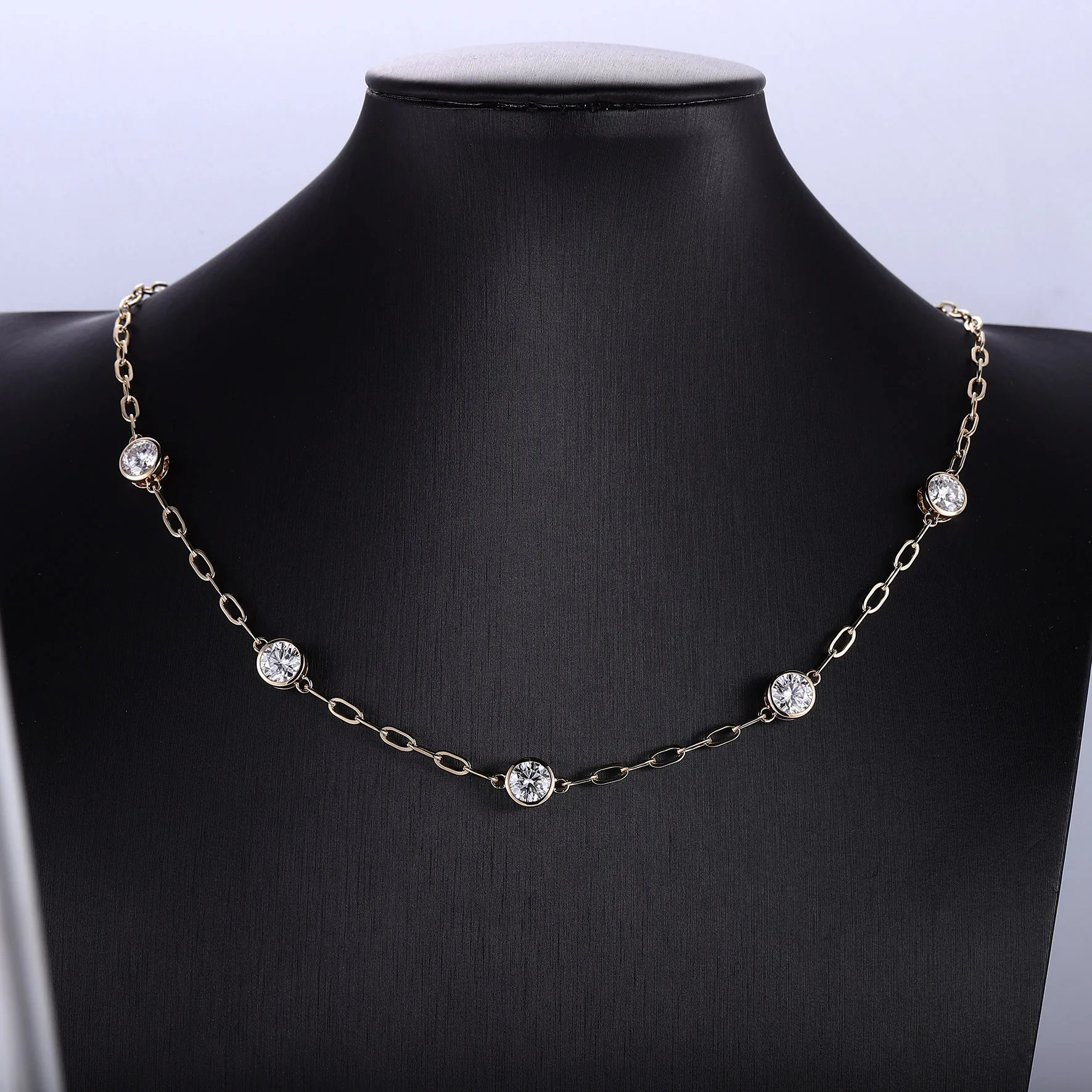 Provence jewelry round lab diamond necklace 10K 14K yellow gold paperclip chain stackable necklace fashion trendy birthday gifts