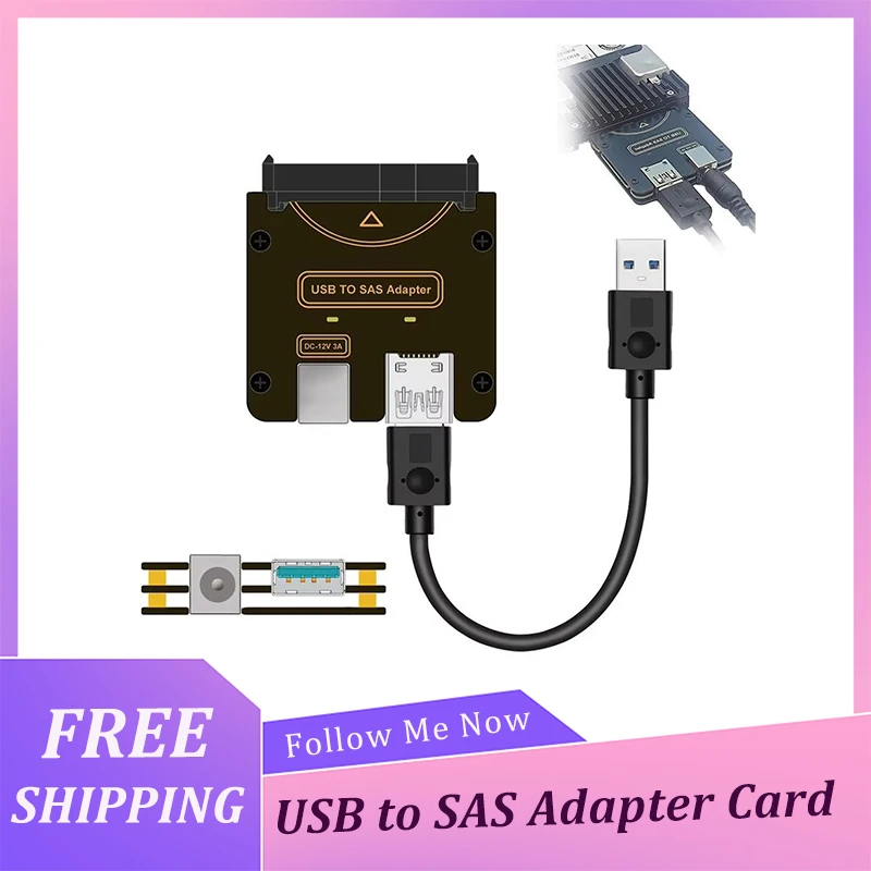 

Адаптер USB-SAS с питанием 12В/3А для 2.5/3.5-дюймовых SAS HDD/SSD, 512/4K/4Kn секторов, скорость 15 Гбит/с, без необходимости RAID-контроллера