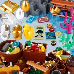 MOC Diamonds Deposit Box Pirate Treasure Map Gold Ore Shell Coral Bricks Bank Note Sea Scene Toys Kids Gift