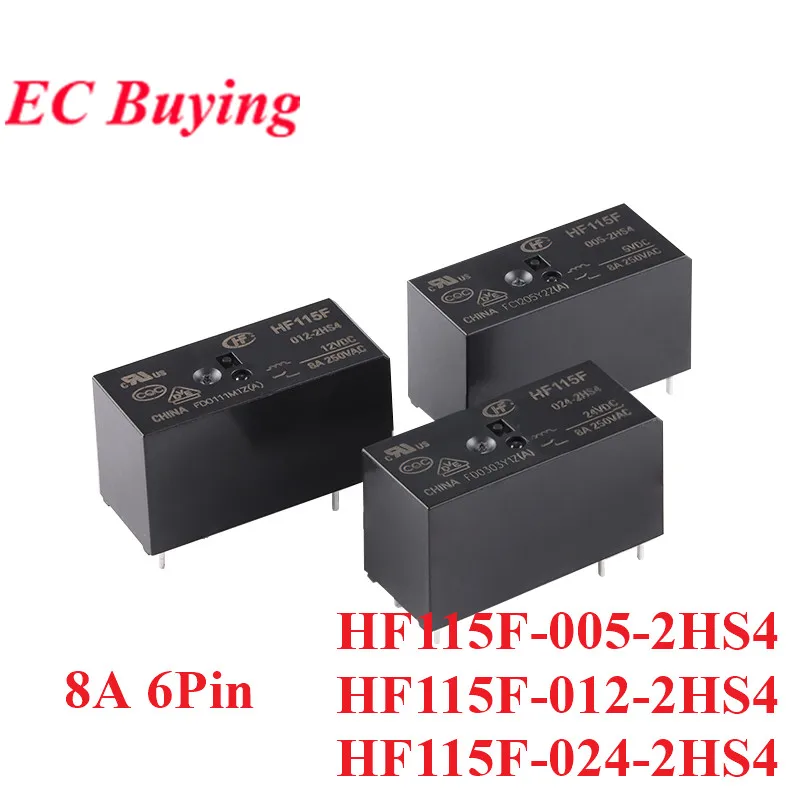 2pcs/1pc HF115F HF115F-005-2HS4 HF115F-012-2HS4 HF115F-024-2HS4 DC 5V 12V 24V High Power Relays 8A Foot 5.0mm 6Pin Relais