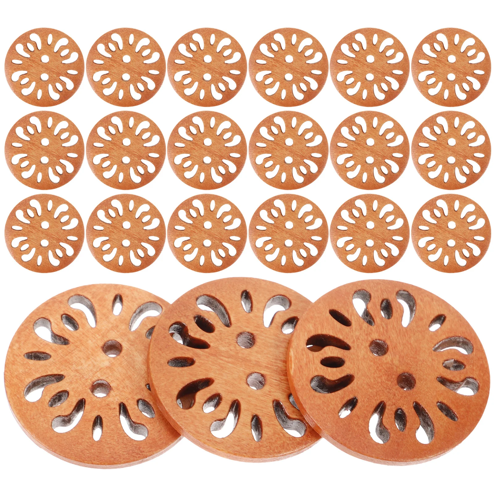 

50pcs Wooden Buttons Vintage Hollow Design For Clothing Diy Craft Sewing Decorative Button Retro Holes Buttons Replacement