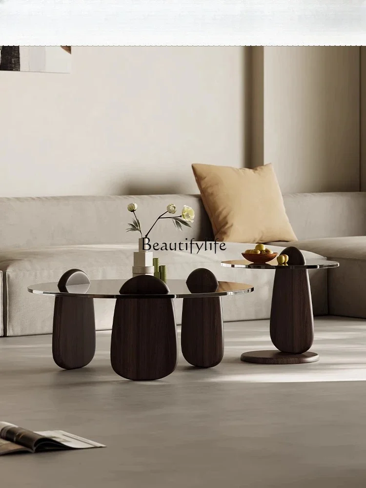 

jj *Light luxury modern coffee table combination small apartment living room household transparent tempered glass round