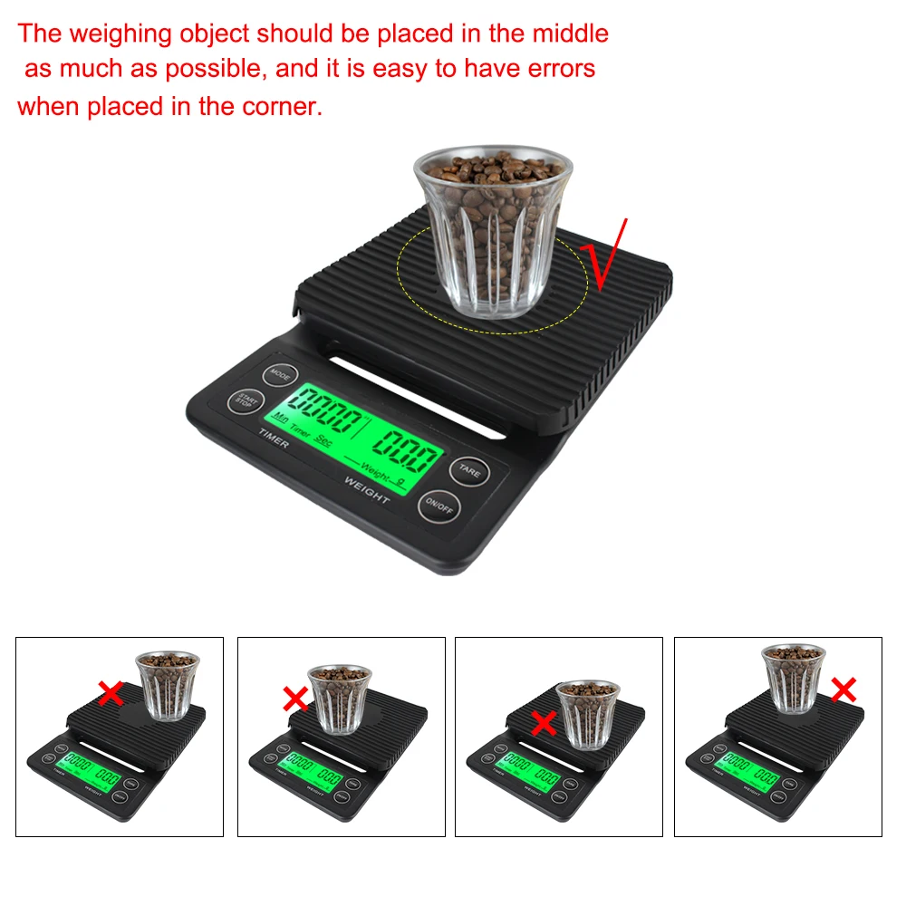 For Food Balance Weighing Digital LCD Mini Household Weighing Scale Electronic Coffee Scale with Timer 3kg 0.1g Kitchen Scales