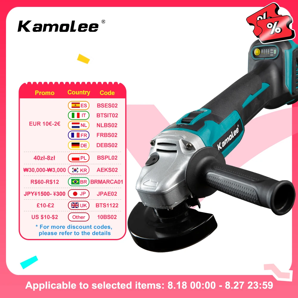Kamolee 125MM 5 pollici 18500 giri/min smerigliatrice angolare a batteria senza spazzole taglio a 4 velocità compatibile per batteria 18v/21V