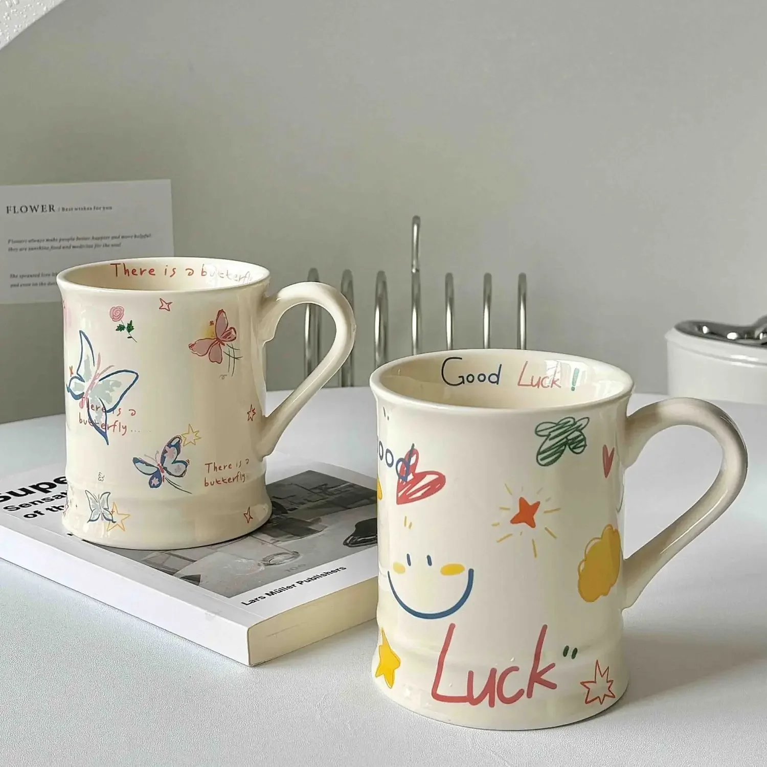 Dopamine Ceramic Mug,Yellow High-value Water,Cream Wind Household Coffee Cups,Dormitory Office Aesthetic Drinkware Gifts for Mom