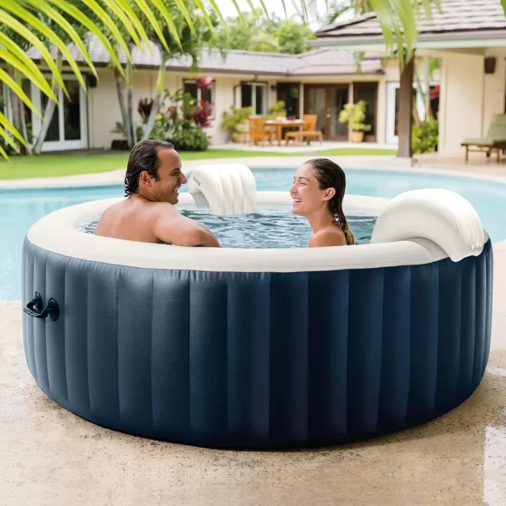 

77" x 28” 4 Person Bubble Massage Hot Tub Spa，Includes Energy Efficient Spa Cover，2 Contoured Headrest，LED Light，Hot Tub