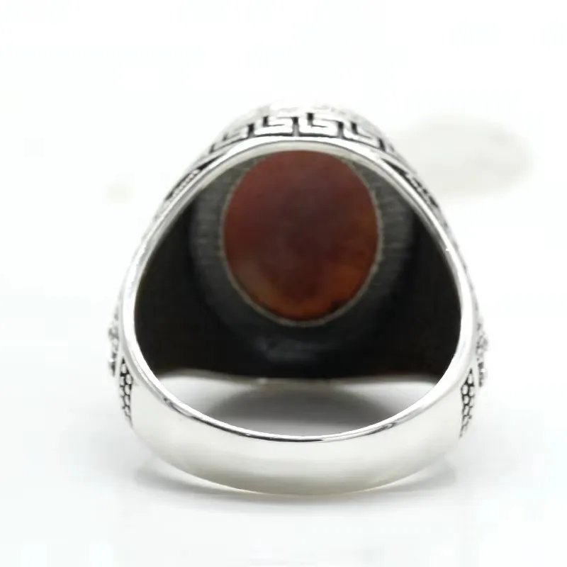 Türkiye S925 فضة الرجال خاتم العقيق الهندي الطبيعي حجر خمر مجوهرات بسيطة المرأة خاتم فاخر هدية للذكرى السنوية