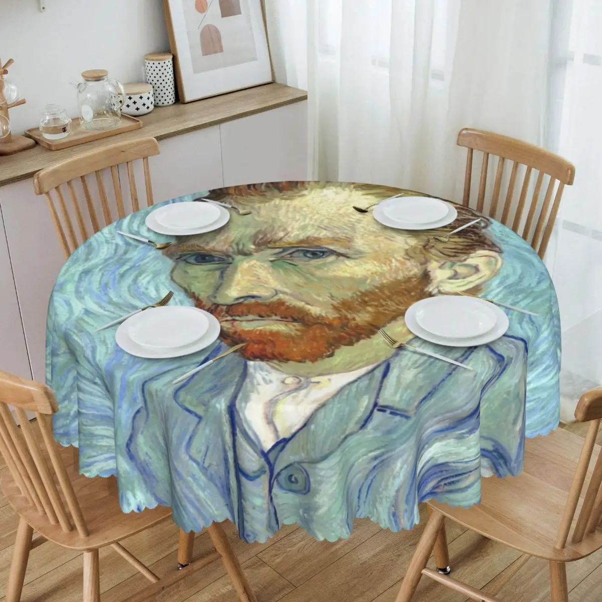 Custom Self-portrait Of Vincent Van Gogh Tablecloth Round Oilproof Table Cloth Cover for Party 60 inches