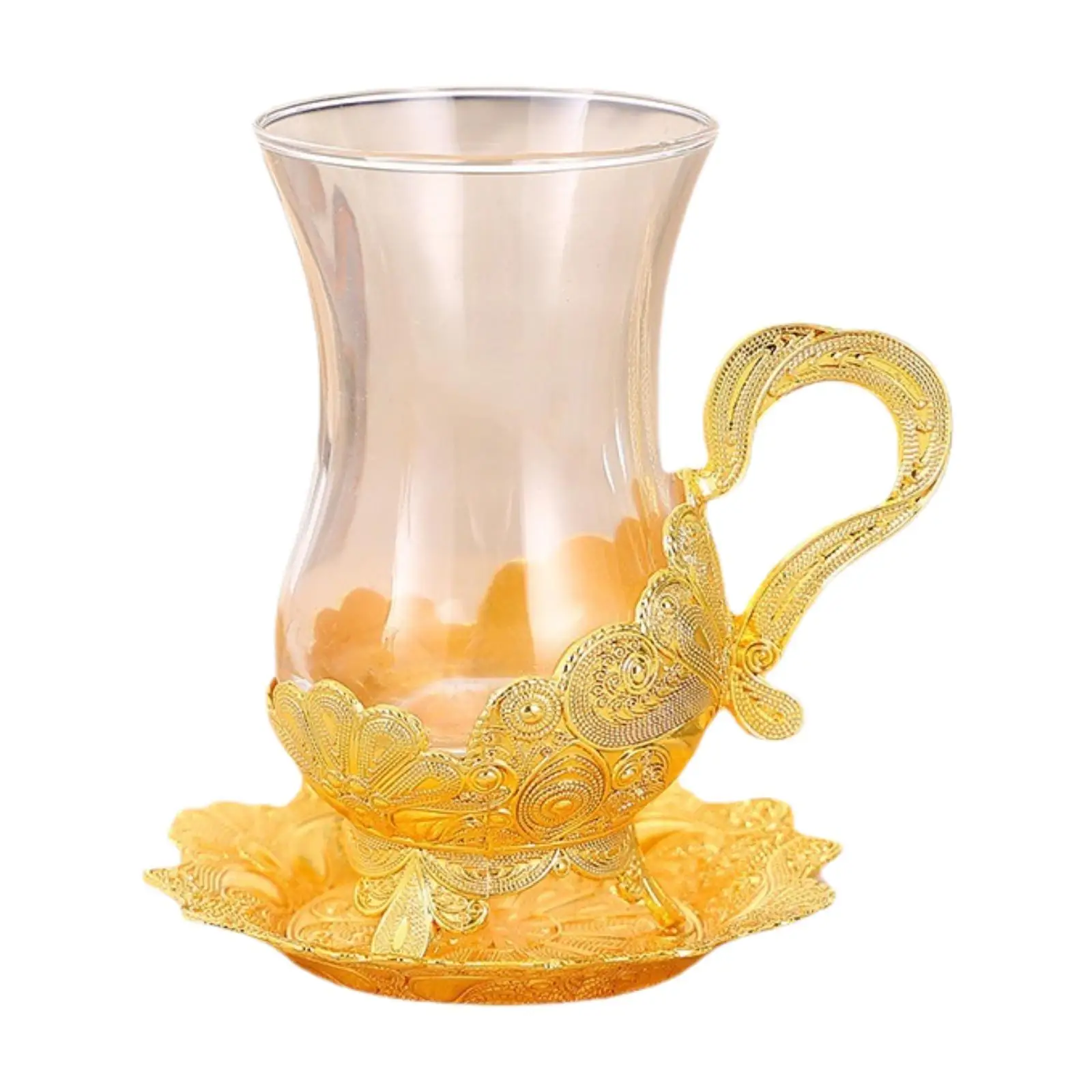 Turkish Tea Glass 100ml 3D Floral with Handle Turkish Coffee Cup for Family Americano Cappuccino Coffee Bar Afternoon Tea Time