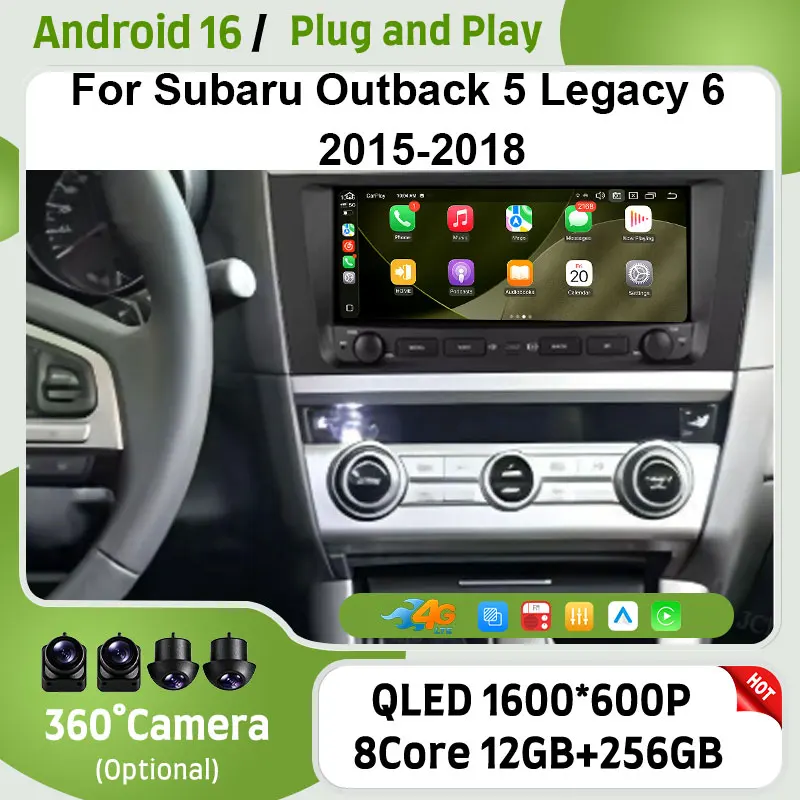 For Subaru Outback 5 Legacy 6  2015 - 2018 Android Auto Car Radio Mutimedia Player GPS Navigation Bluetooth  4G DSP  WFi  QLED