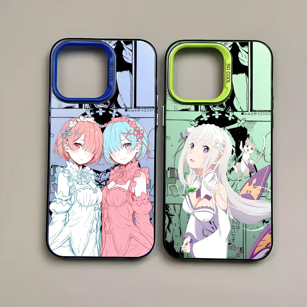 Japan Anime Re Z-zeroES Leuke Telefoon Case Voor IPhone 16 15 14 13 12 11 Pro Max Zwart Matte Veelkleurige Laser Metallic Aurora Funda