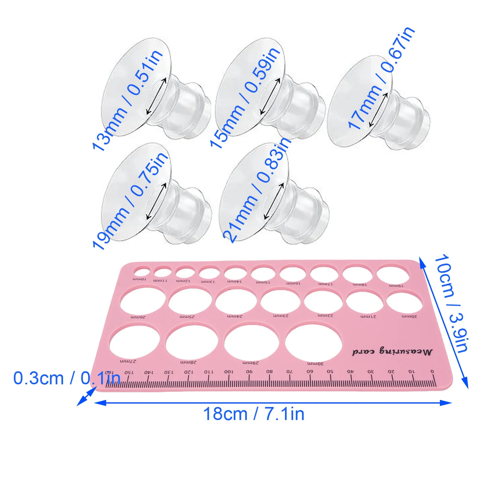 2 Set Nipple Ruler Flange 13 15 17 19 21mm Flange Inserts Sizing Measurement Tool Moms Breastfeeding Essentials with 1.5m Tape