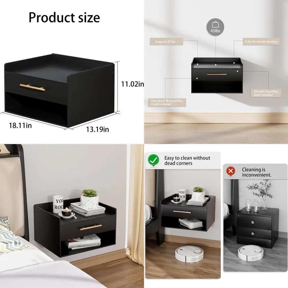 

Современная подвесная тумбочка с выдвижным ящиком - деревянный шкафчик для хранения вещей для спальни и прихожей в натуральной отделке