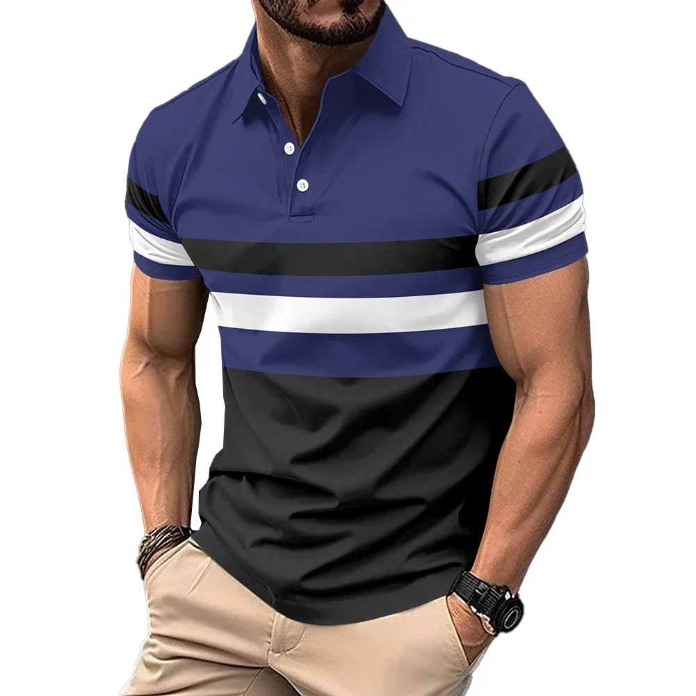 Camiseta masculina elegante para o verão lapela pescoço poliéster regular manga curta leve estiramento verão t camisa masculina