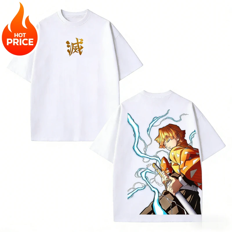 Demon Slayer Agatsuma Zenitsu Harajuku Men Summer T-Shirt Loose Women Oversized Streetwear Unisex Casual Short Sleeve Tee Top