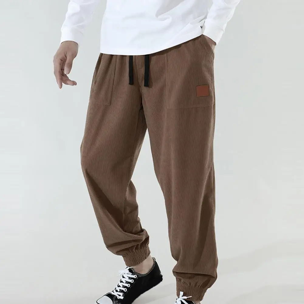 

Men Trousers Men's Corduroy Drawstring Pants With Side Pockets Elastic Waist Straight Leg Trousers For Spring Fall Solid Color