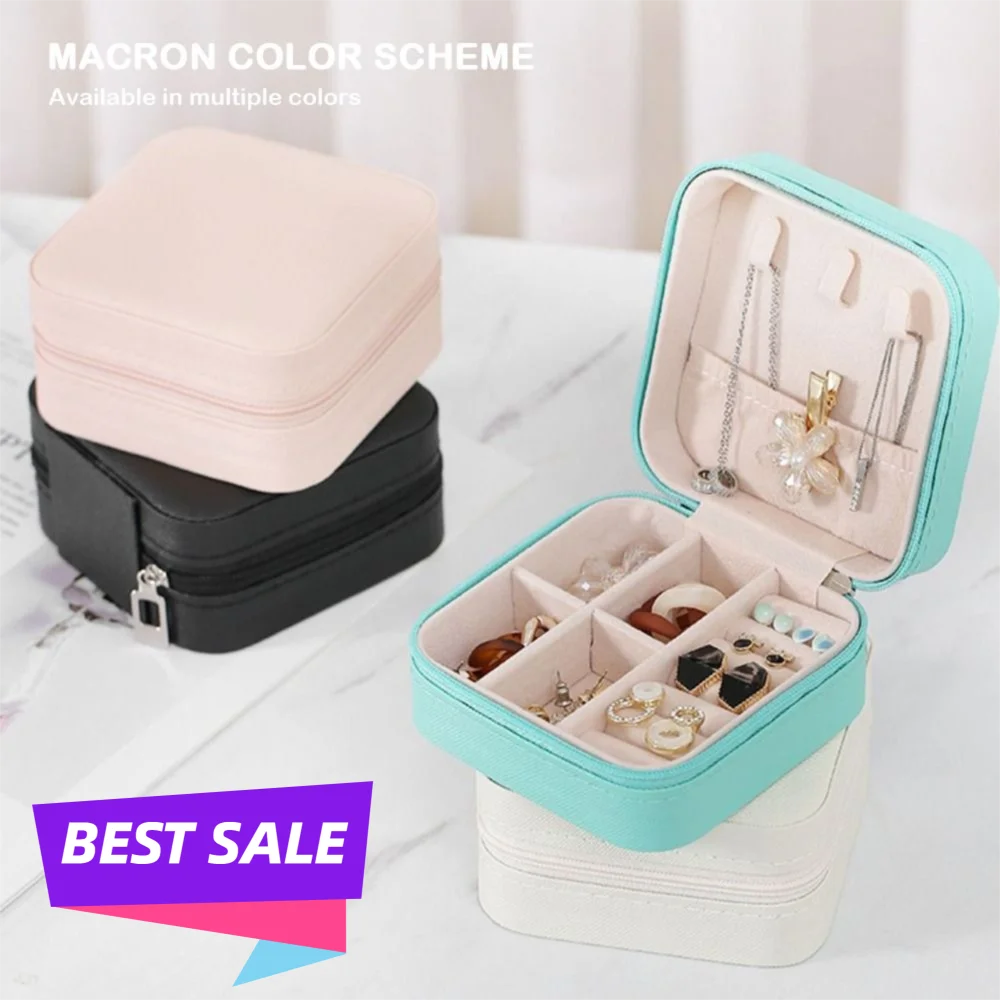 

Portable PU Leather Jewelry Box Simple Design Macaroon Style Portable Jewelry Box Mini Size Display Case Women's Jewelry