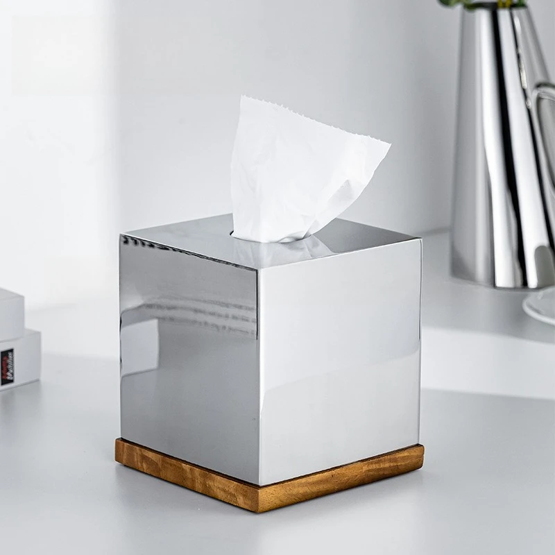 Stainless steel tissue box living room hotel napkin box commercial high-grade light luxury kitchen roll paper rack