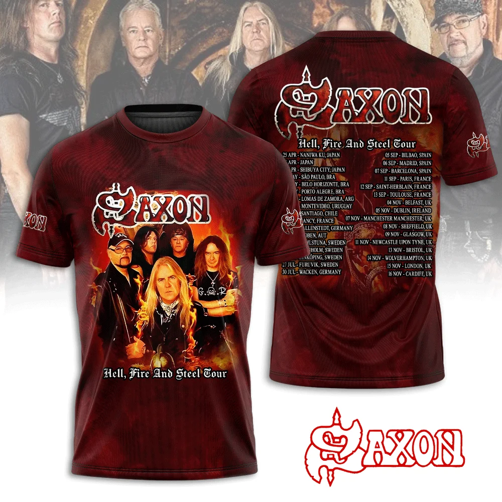 Vintage Men's T-shirt Saxon 3d Band Print shirts Man Women Hip Hop Short Sleeve Tee Fashion Street O-Neck Men Top