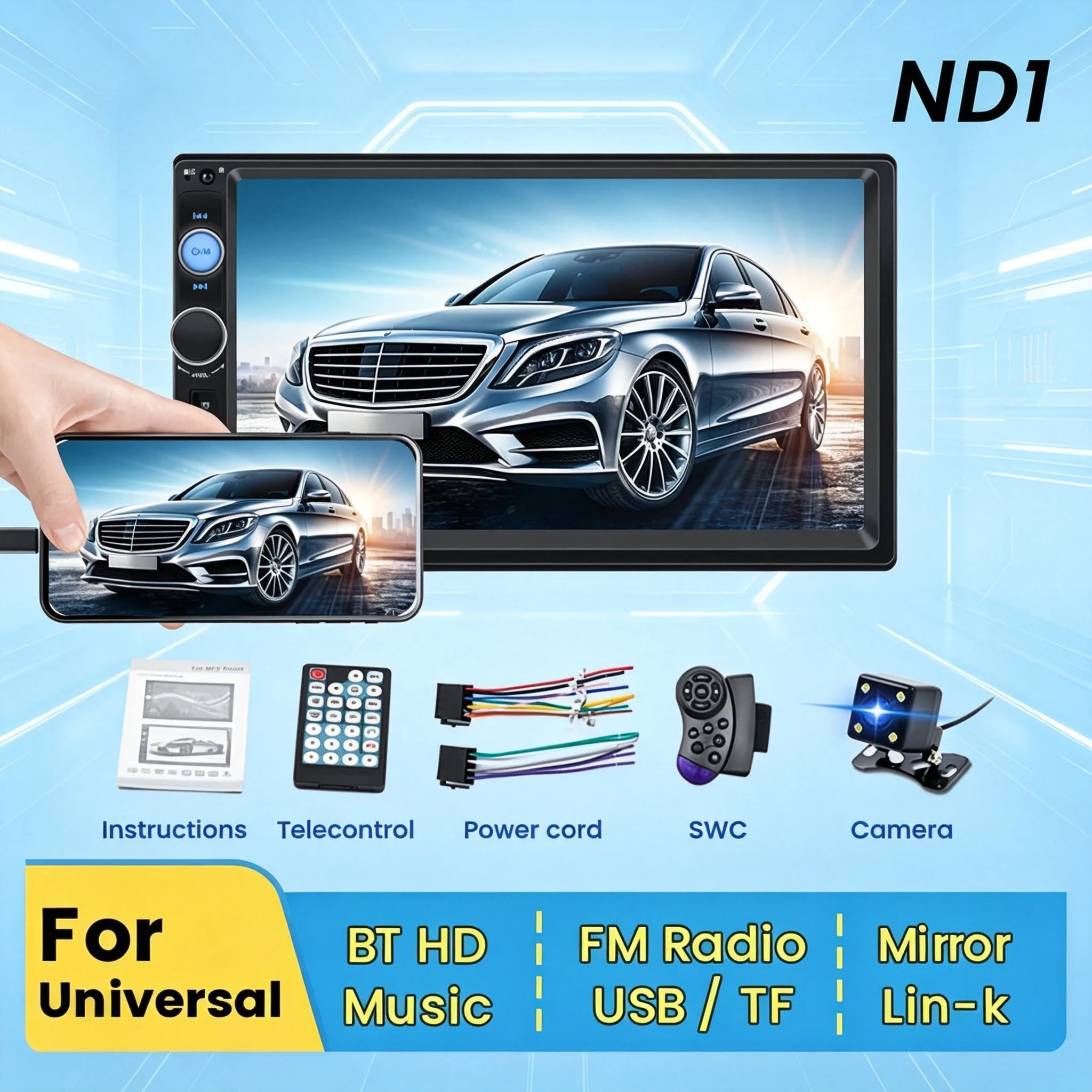 

7Inch HD Touch Screen Car Radio FM Autoradio Multimedia Player For Universal MP5 Player Stereo Mirror Lin-k BT SWC USP TF Camera