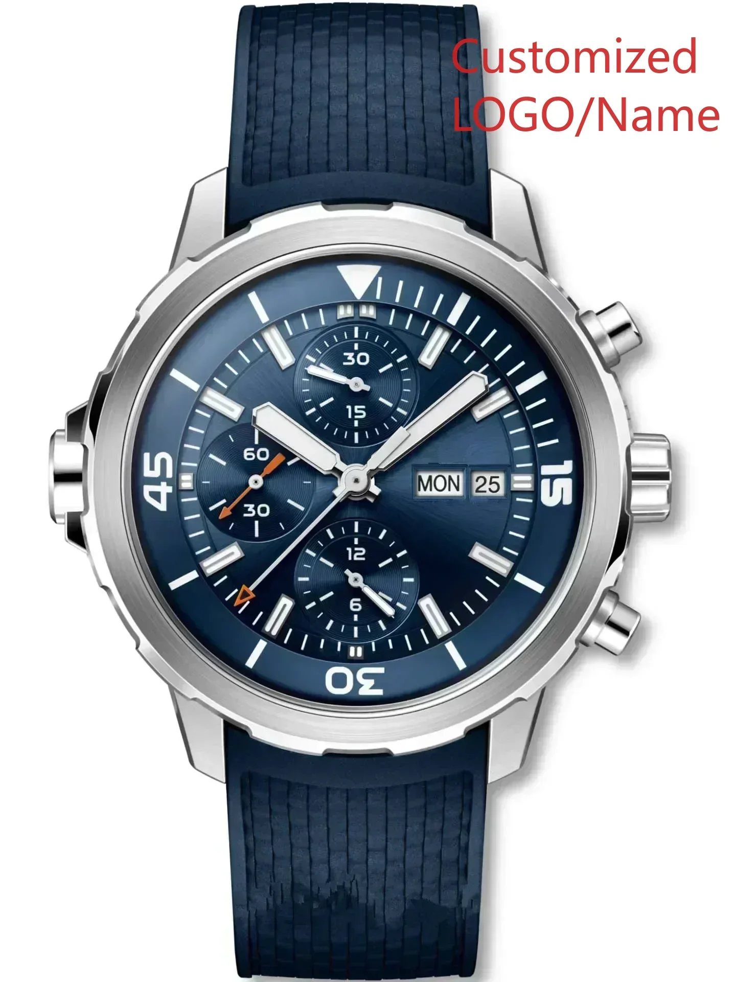 

Мужские кварцевые часы-хронограф A191 Store Aquatimer Special с вращающимся безелем, сине-черные, с каучуковым ремешком, на заказ, 44 мм