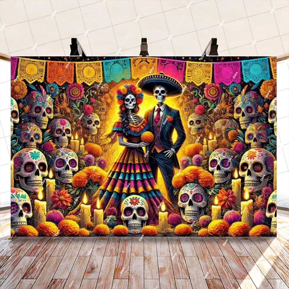 المكسيكي يوم الموتى خلفية التصوير يوم الموتى كرنفال الجمجمة الطرف الديكور خلفية راية كابينة تصوير الدعامة