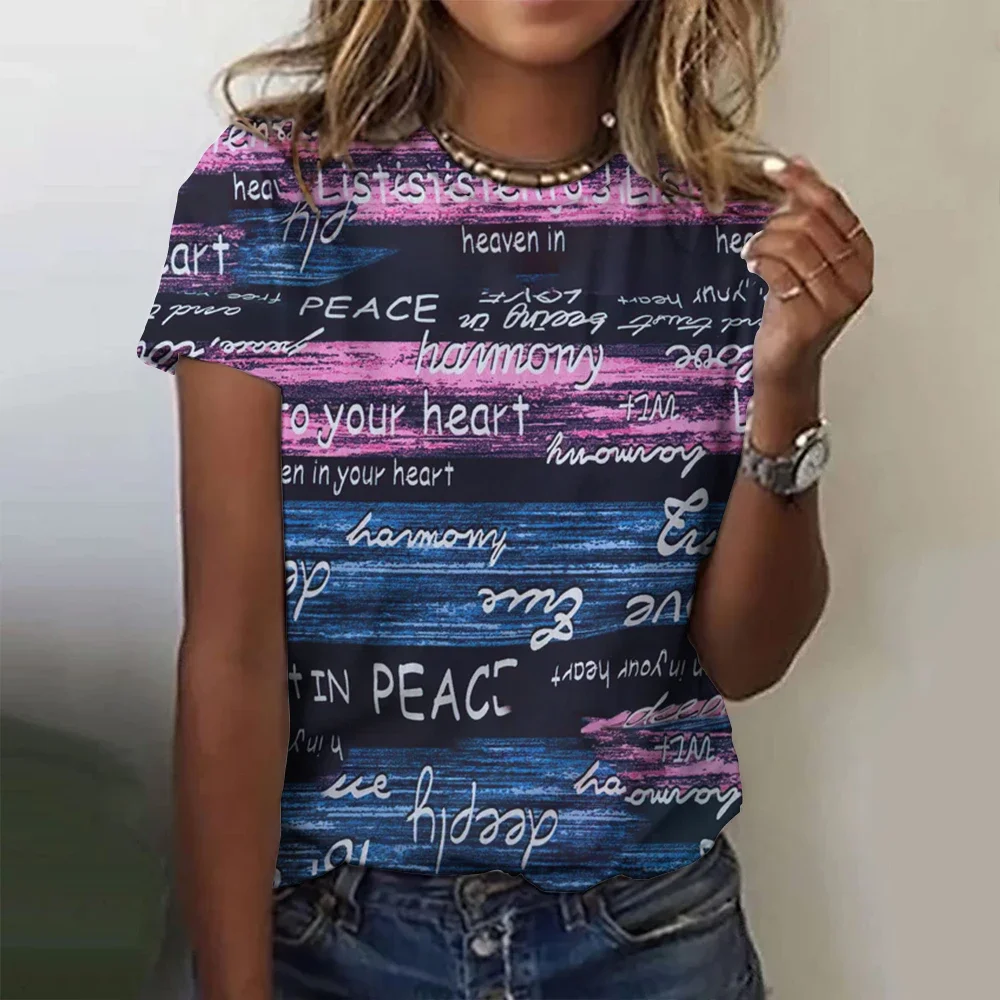 Retro Dames T-shirt Letter Patroon Print Tee Zomer Casual Ronde Hals Korte Mouw Vintage T-shirts Mannelijke Plus Size Kleding