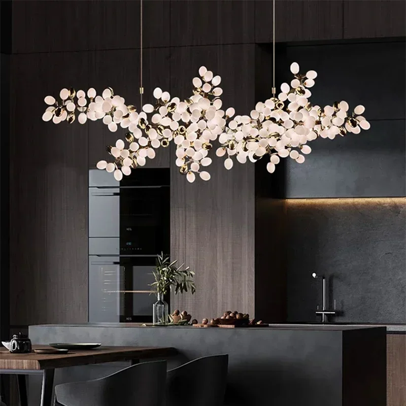 Postmodern Luxury White Glass Chandeliers Living Room Bedroom Dining Table Decoration Lamps Long Grape String Hanging Led Lights