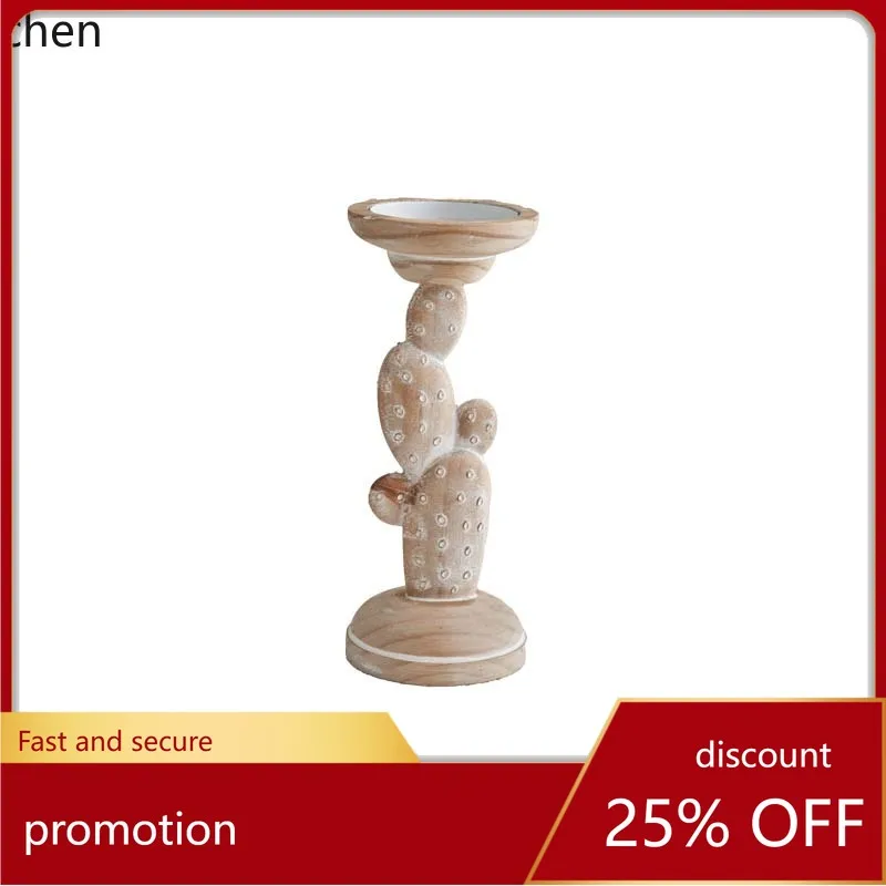 

Zml solid wood carved candle holder - cactus design, unique creative candle base, decorative ornament