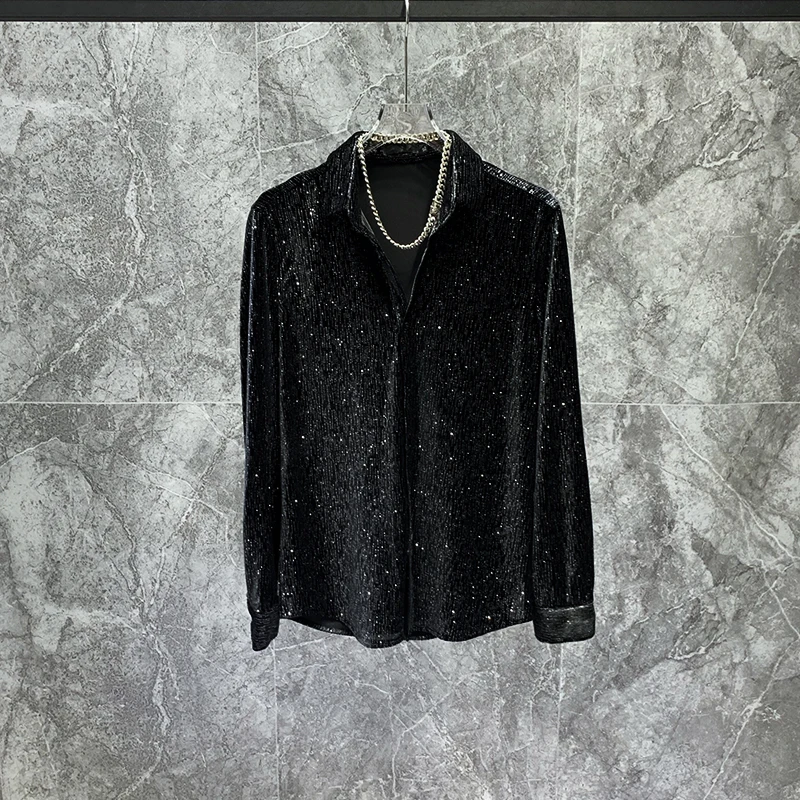 Korean Version Ins High-End Velvet Starry Sky Design Long-Sleeve Shirt Fashion Autumn Winter New Fleece-Lined Shirt Trendy Men