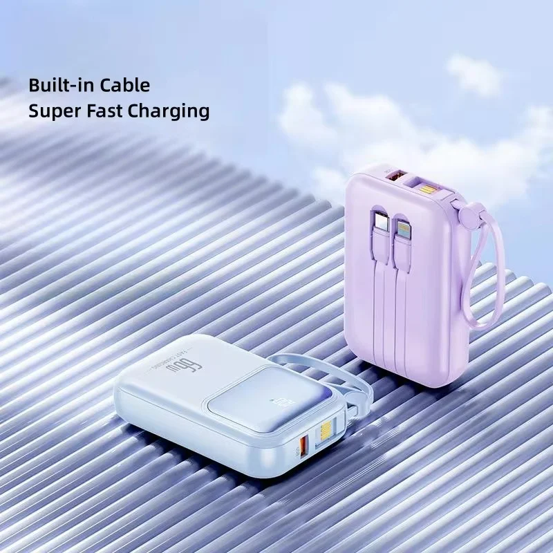 Mini Super Fast Charging PD20W+USB 22.5W Power Bank 10000mah with Built-in Cable Portable PowerBanks for IPhone HUAWEI Xiaomi