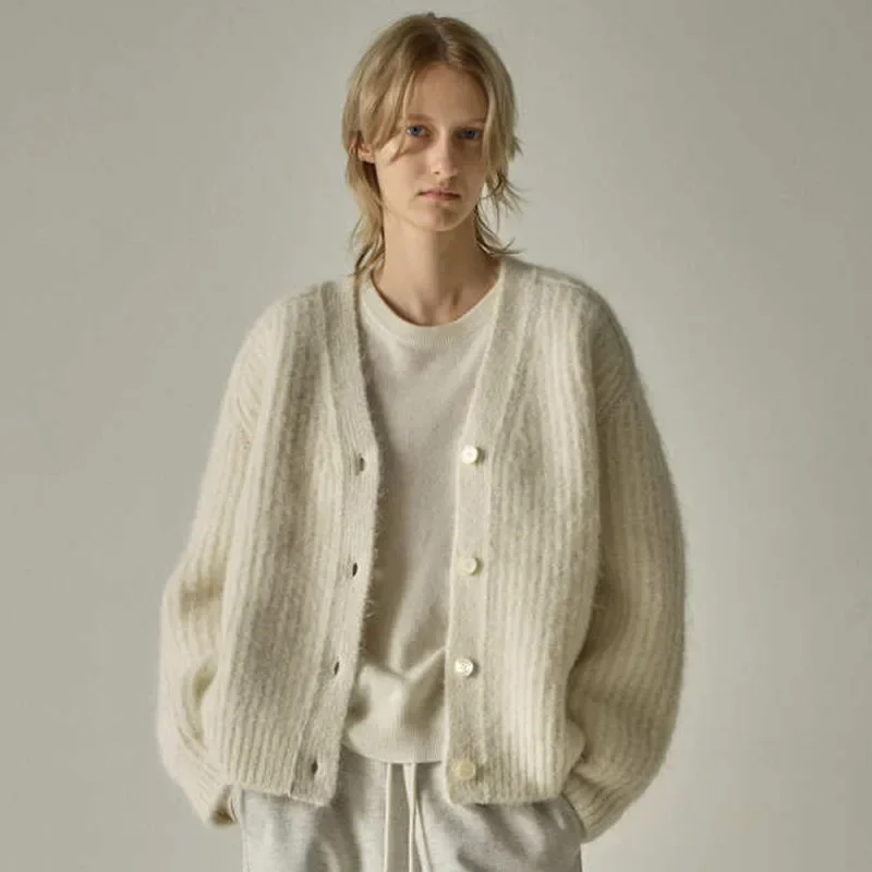 F @ C @ * Wool Cardigan for Women, Loose Knit Sweater, White Tops, Gothic Clothes, New Design, Fall and Winter, 2024, Y2k