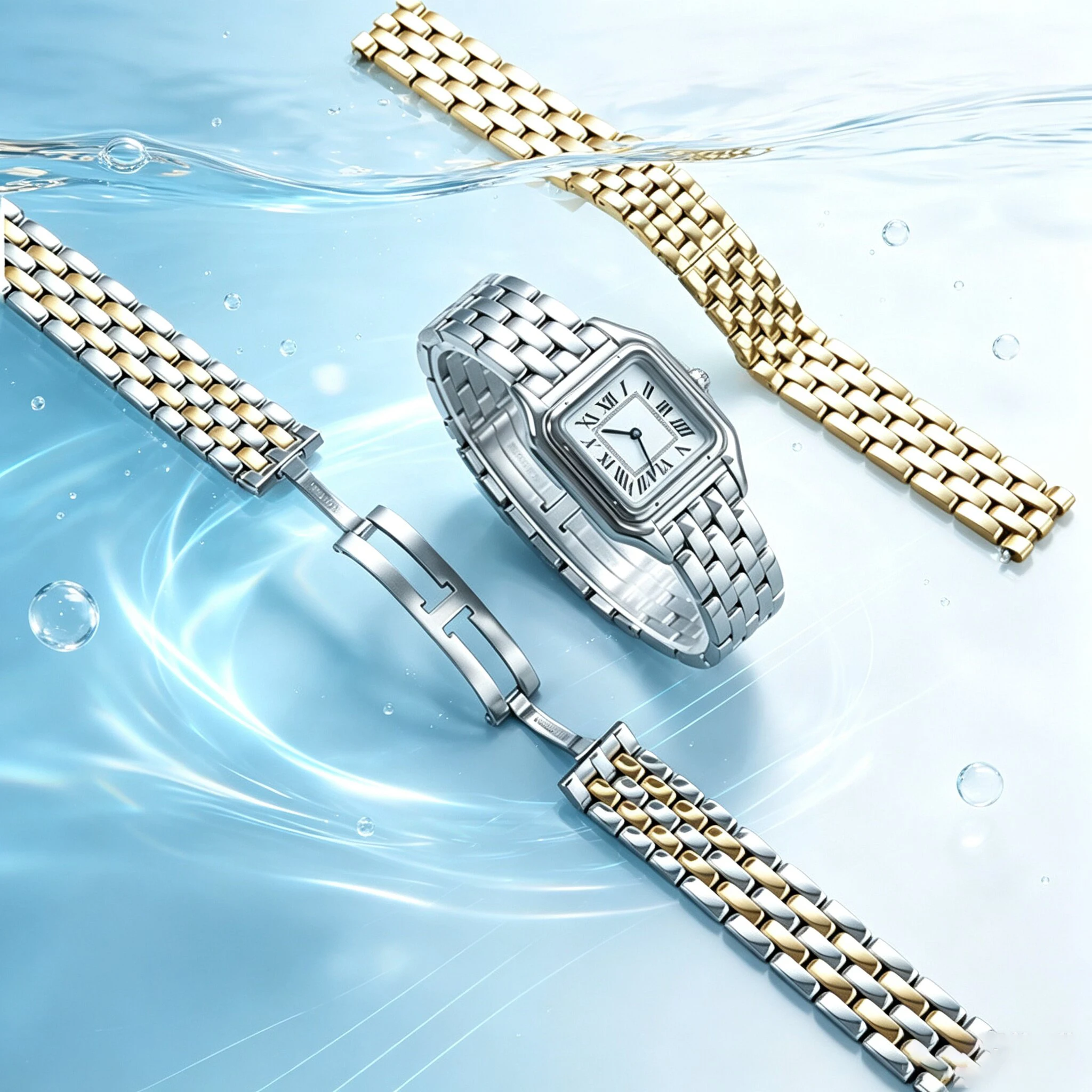 For Cartier Sandus Cheetah Strap Stainless Steel Strap 0013 0015 0007 Series Men's and Women's Metal Bracelets 18MM 15MM 12MM