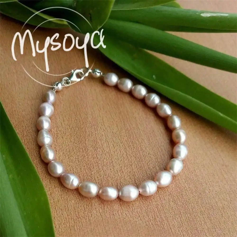 

MYSOYA Pink Freshwater Rice-shaped Pearl Bracelet 7-8mm Pearls Gift Box Birthday Gift Birthday Gift Anniversary Gift Party Gift
