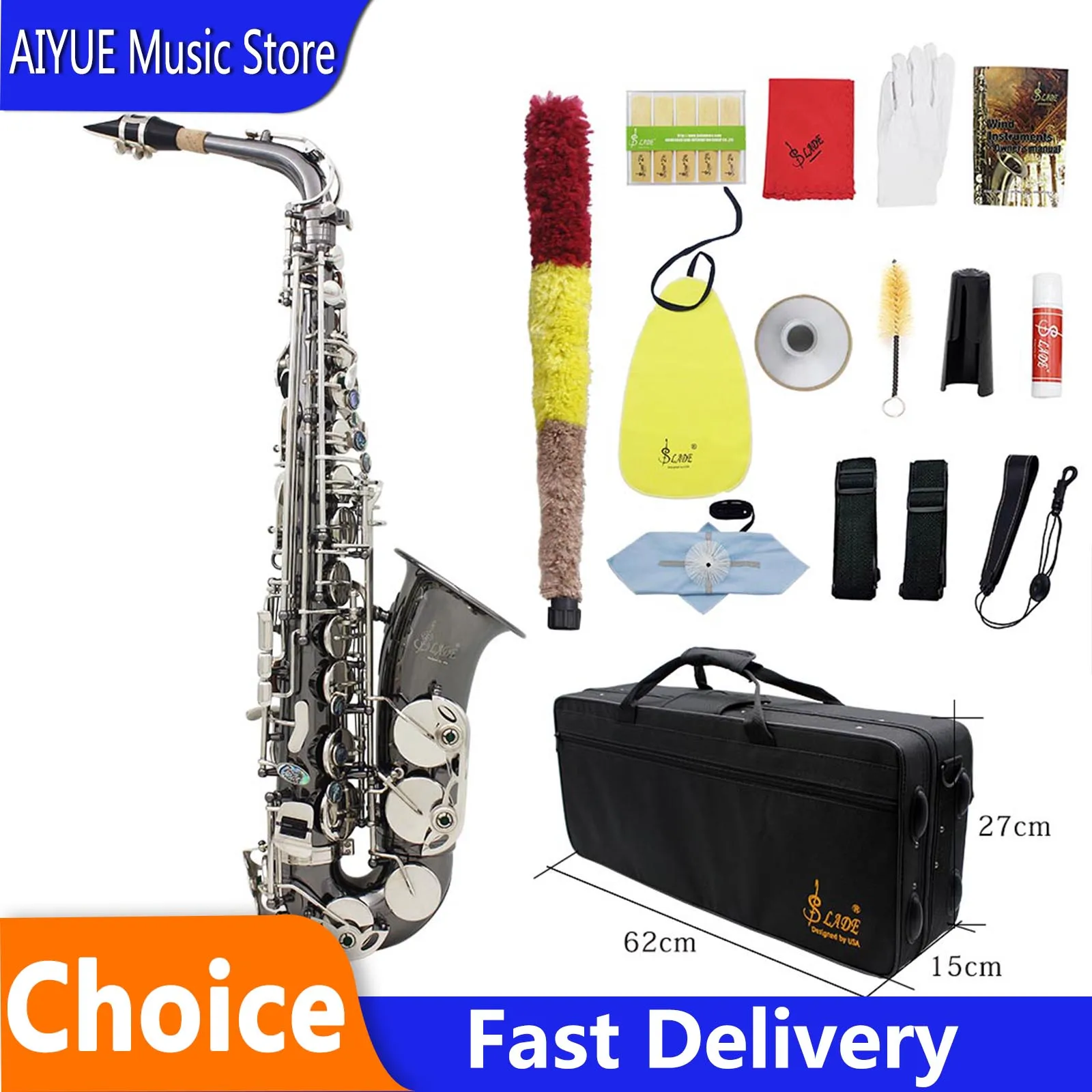 SLADE Alto Saxophone Bb Brass Body Engraved Black Nickel Plated Saxophone Professional Woodwind Instrument Sax With Accessories