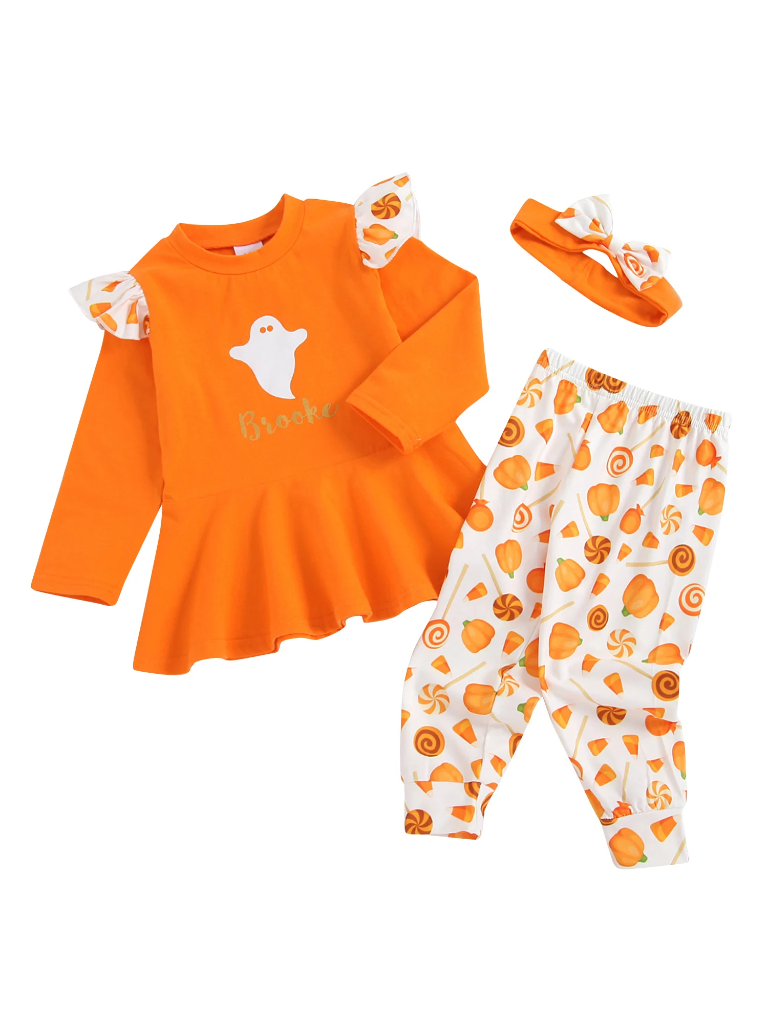 

Cute Baby Halloween Costume Set Ghost Pattern Romper Striped Pants Hat for Infants 0-18 Months