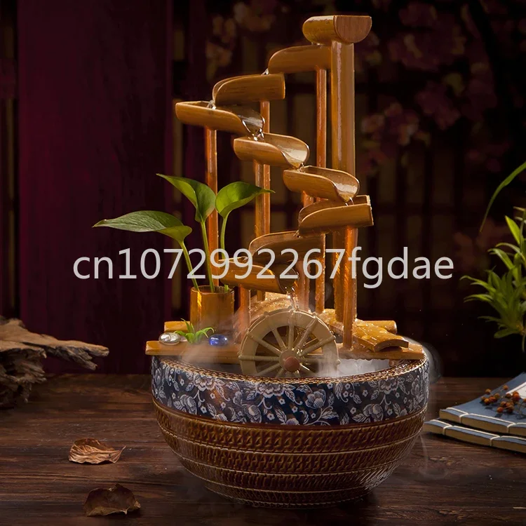 Ceramic Flowing Fountain Decoration Fengshui Car Bamboo Creative Water Car Fish Tank Decoration