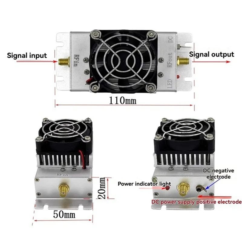 Practical-25Mhz-1.2Ghz 4W Módulo amplificador de potencia de banda ancha 50Ohms Módulo amplificador RF con conector hembra SMA