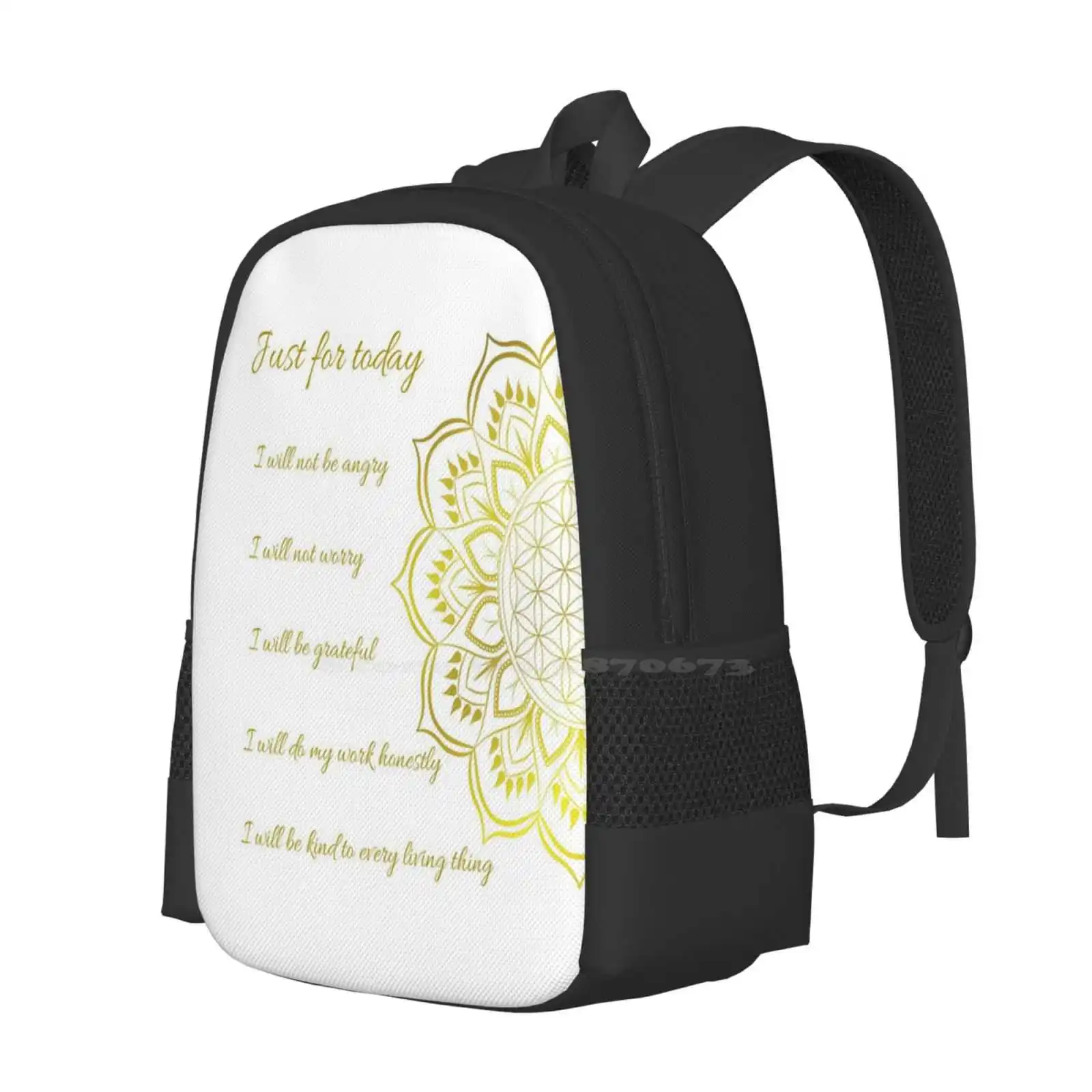 Golden Mandala Reiki Principles Hot Sale Schoolbag Backpack Fashion Bags Mandala Reiki Principles Reiki Healing Healing Energy