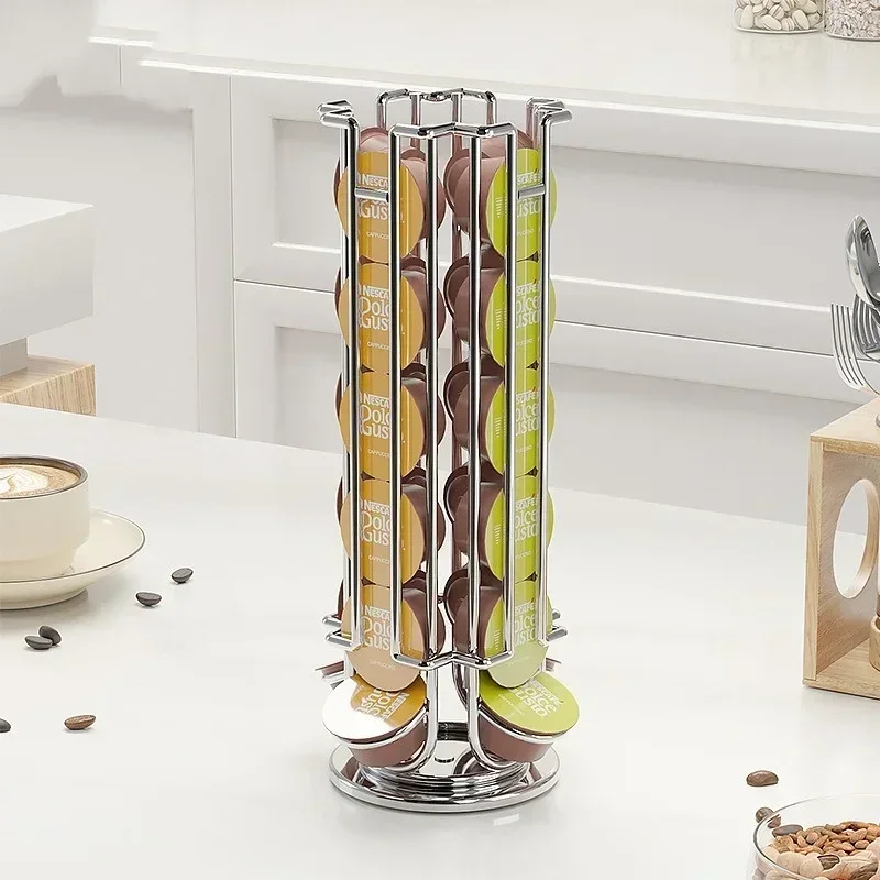 Coffee Capsule Display Rack Rotatable Storage Stand 24-Cup Storage Rack Anti-Slip Bottom for Dolce Gusto Capsules Coffee Tools