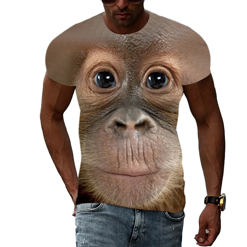 Summer Fashion Casual Men\'s T-shirt Hip Hop Monkey 3D Printing Personality Trend Young Funny Round Neck Large Size Short Sleeve