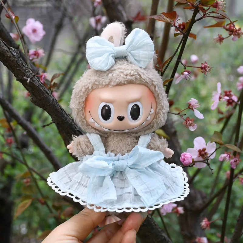 Kore için 17cm sevimli Mini peluş Doll\'S giyim kıyafet aksesuarları bts Exo Labubu Idol bebekler tulum şapka giyim DIY çocuklar hediye