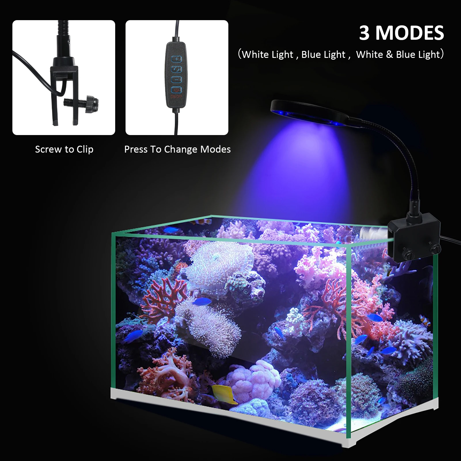 D C 5V 7W 18 LED Aquarium Light Fish Jar Clamp Clip View Lamp USB Dimmable Flexible Bendable Portable Aquarium Light 3Colors