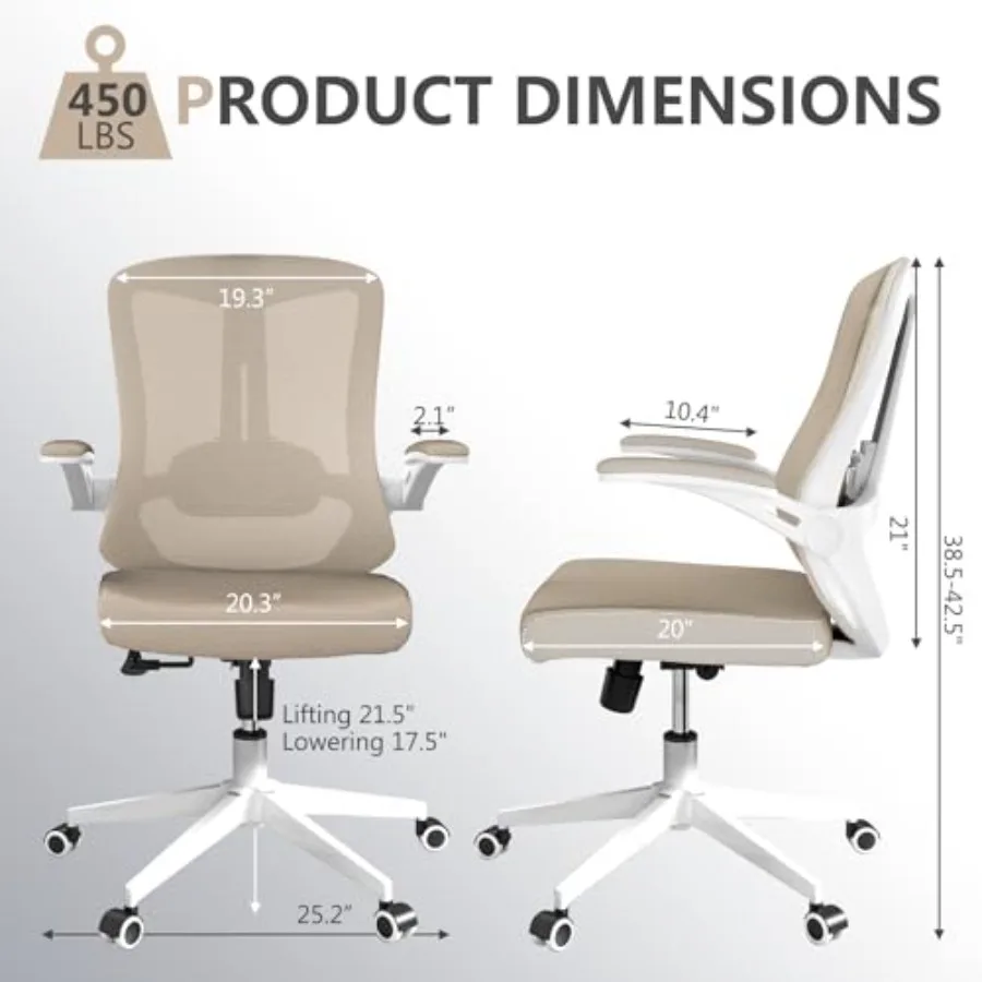 Office chair for home office use, mesh material, black color, ergonomic design with 90-130 recline, adjustable lumbar support,