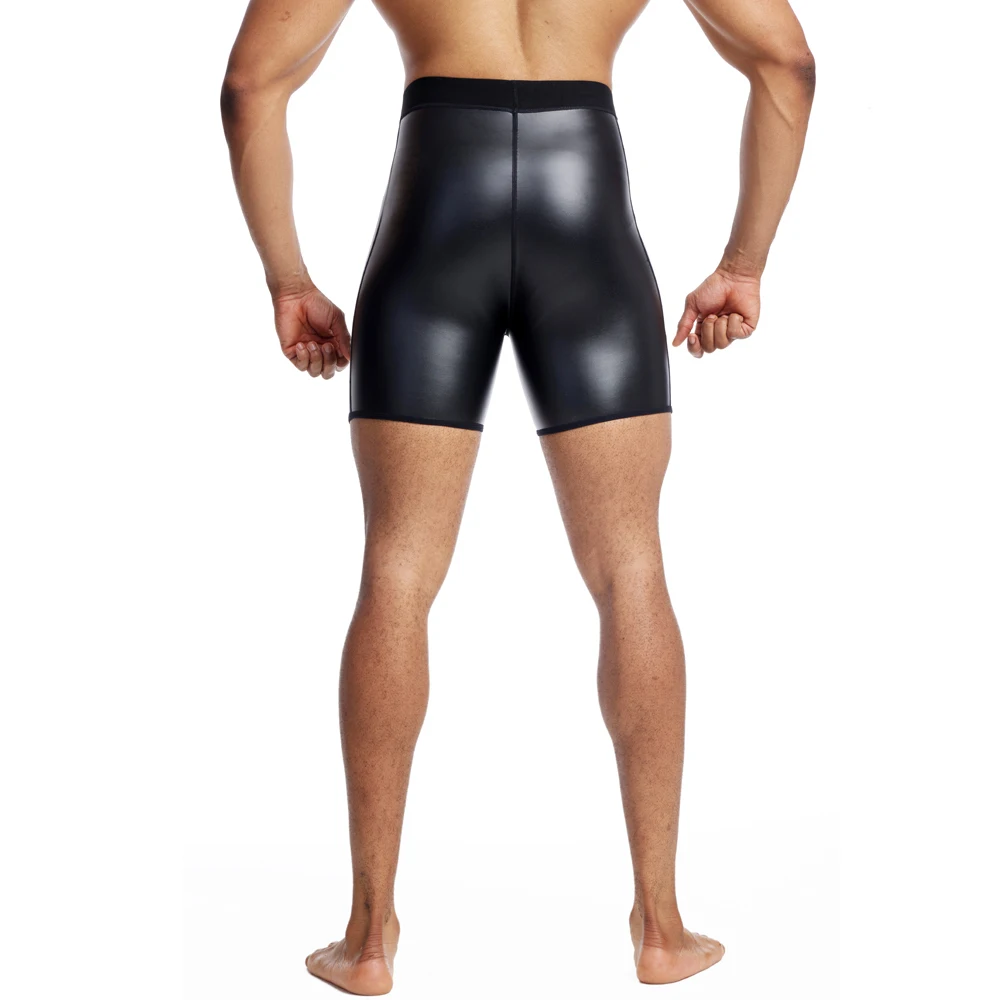 クールな男のための新作スキニーエラスティックウエストレザーパンツ、ボディシェイパーウエストトレーナー、コントロールパンティー、コンプレッション下着、フィットネスショーツ