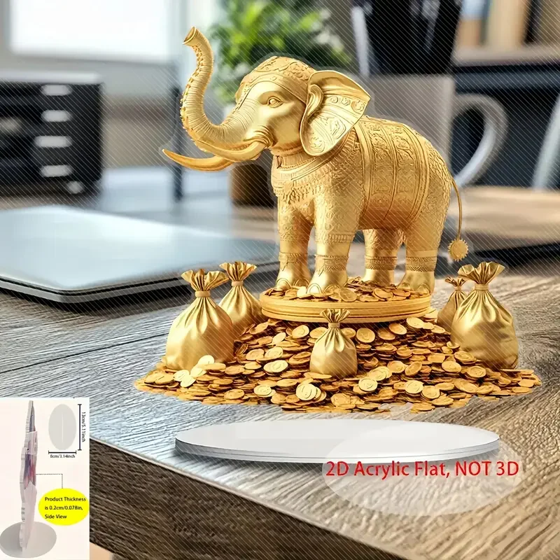 1PCS Lucky Golden Elephant Simulation Desktop Decora Ideal Home Decora and Office Decora Acrylic Golden Elephant Festival Decora