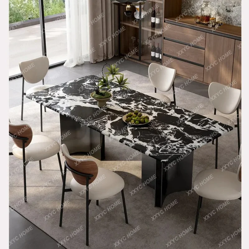XXNatural Luxury Stone Dining Table Black Rose Rectangle Premium  Light Luxury Household Rice