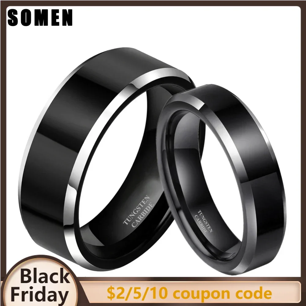 Somen 8mm 6mm Women Men Black Tungsten Carbide Ring Wedding Band Promise Marriage Couples Rings set Fashion alliance Jewelry